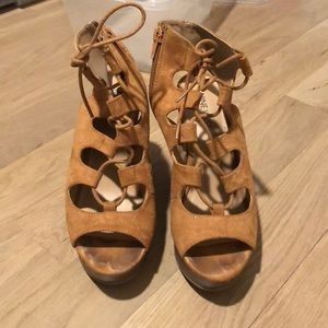 Brown suede zipper wedge